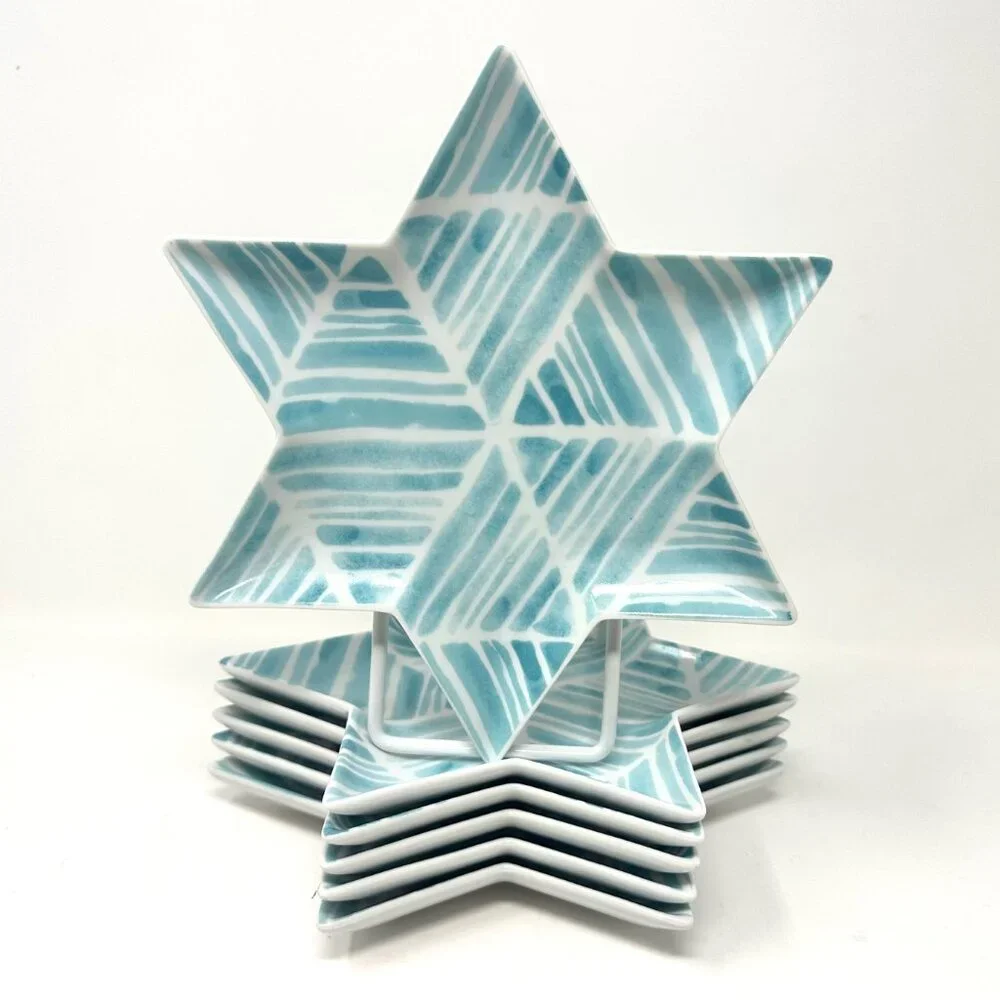 Crate and Barrel Star of David Holiday Appetizer Plates Blue (Set of 6)